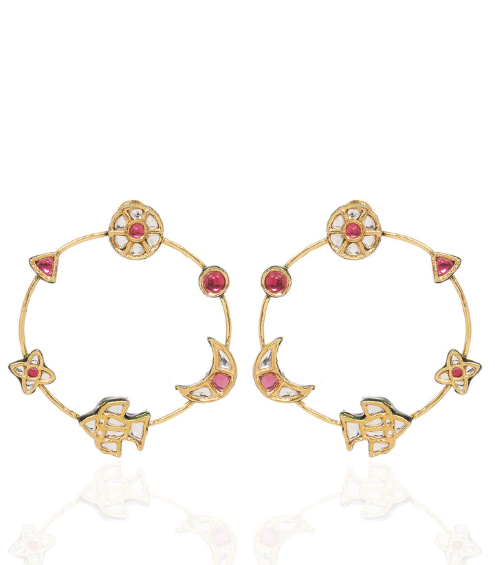 JOSHI RED & GREEN KUNDAN STATEMENT EARRING