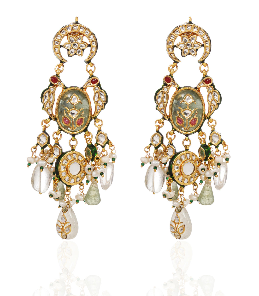 PRISHA GREEN KUNDAN STATEMENT EARRING