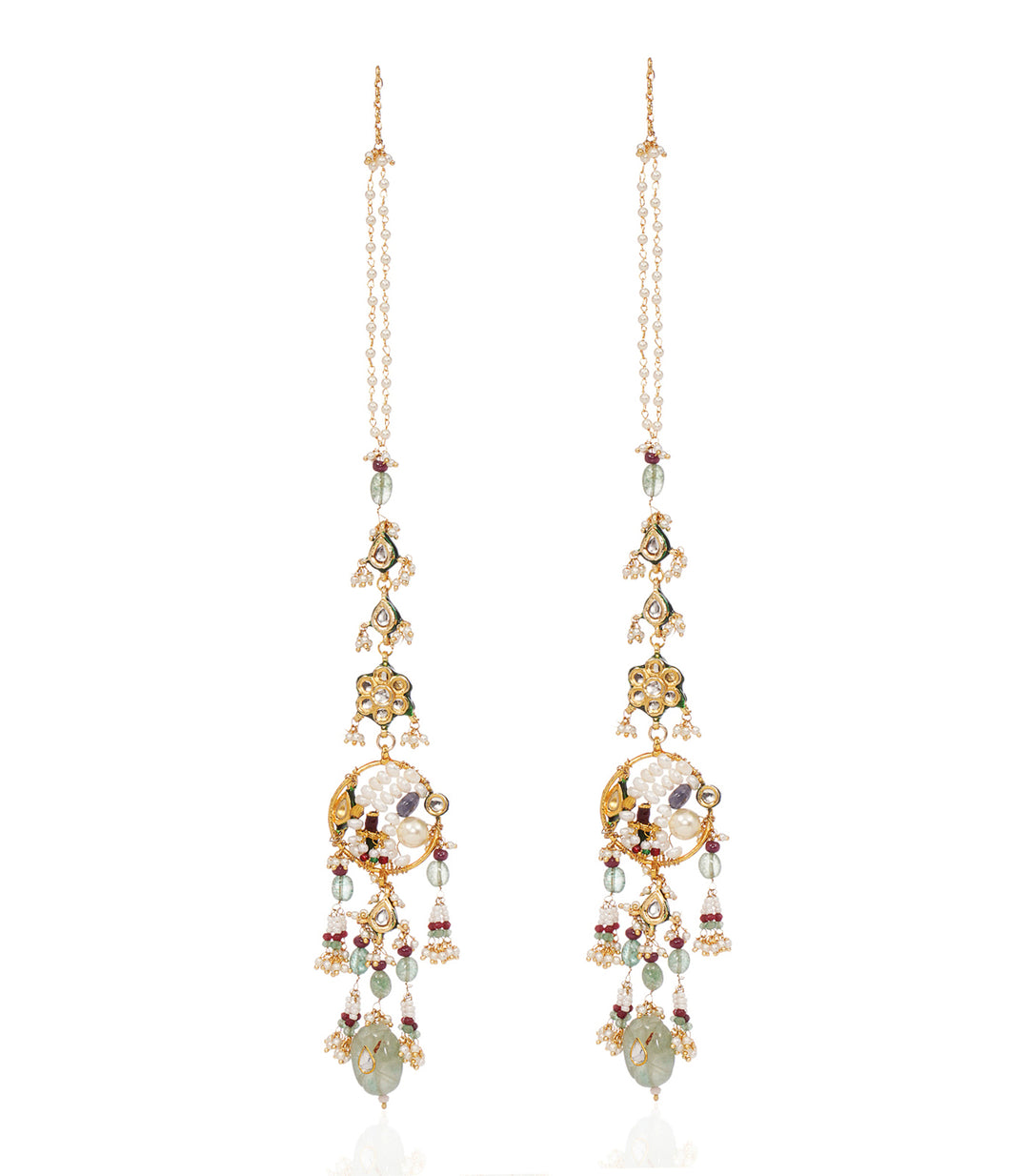 GOURVI GREEN KUNDAN STATEMENT EARRING