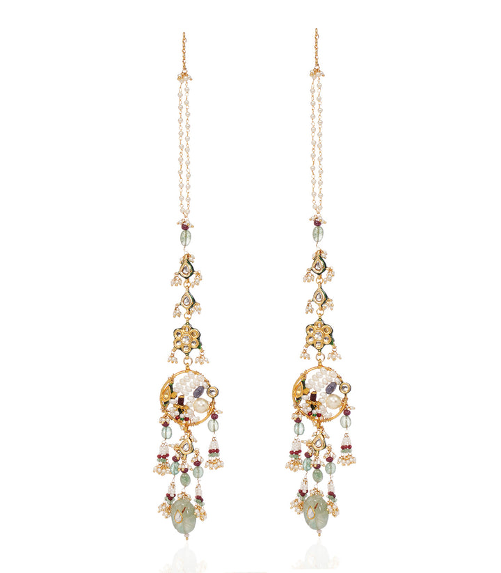 GOURVI GREEN KUNDAN STATEMENT EARRING