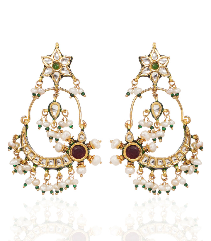 AHVI RED & GREEN KUNDAN STATEMENT EARRING