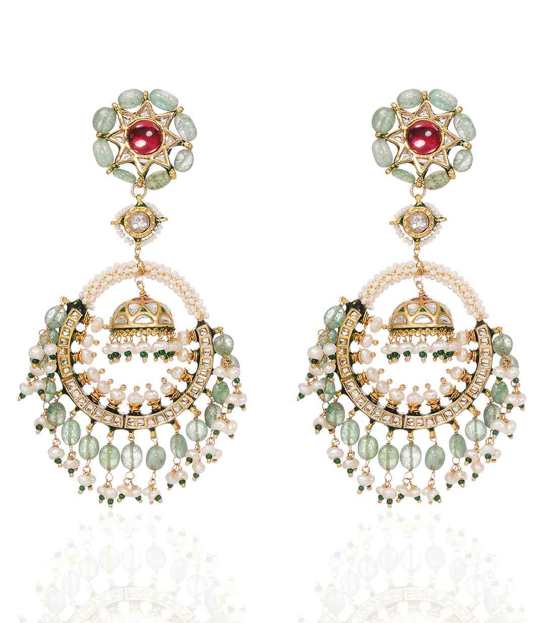ANMARA RED & GREEN KUNDAN CHANDBALI