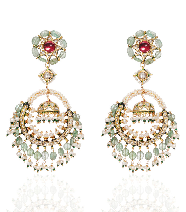 ANMARA RED & GREEN KUNDAN CHANDBALI