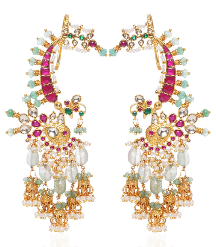 EESHA RED & GREEN  KUNDAN STATEMENT EARING