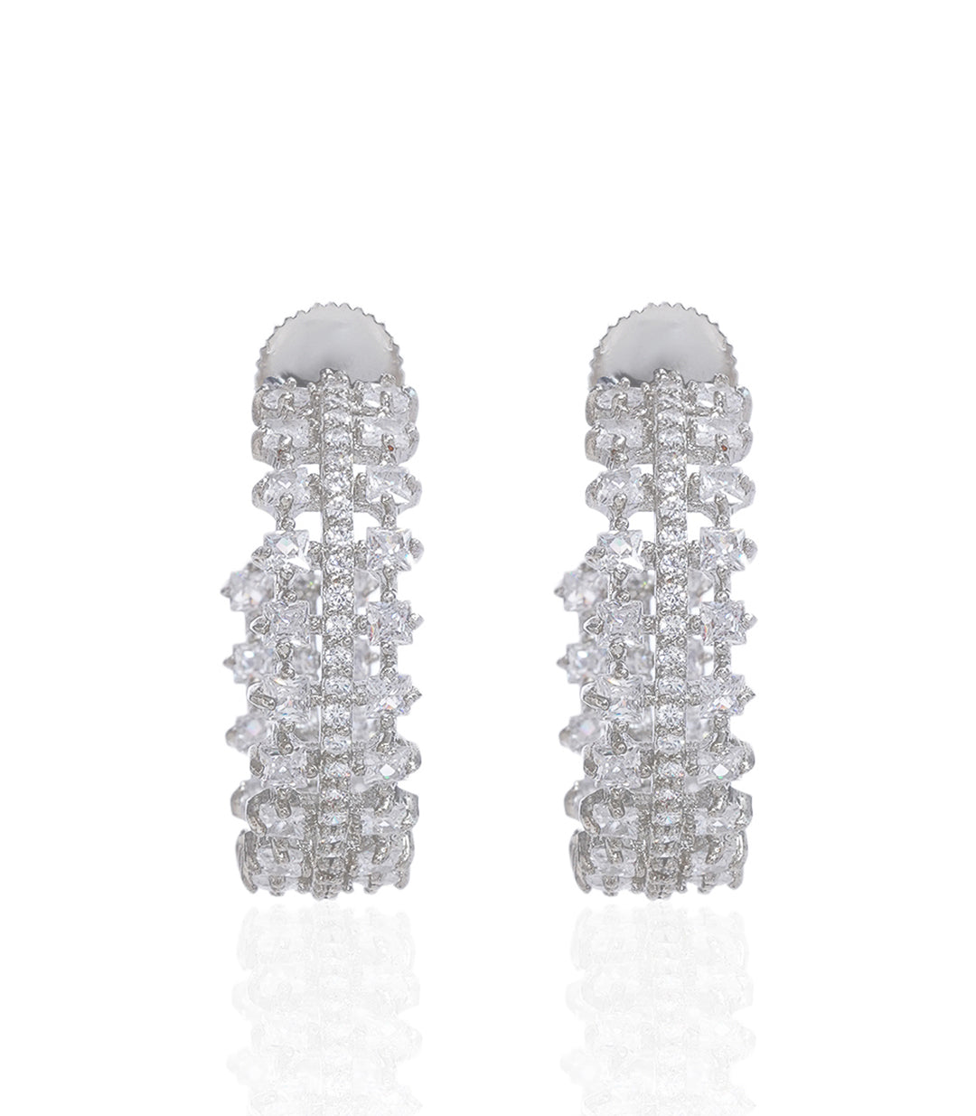 MAHI SILVER FINISH ZIRCON STUD