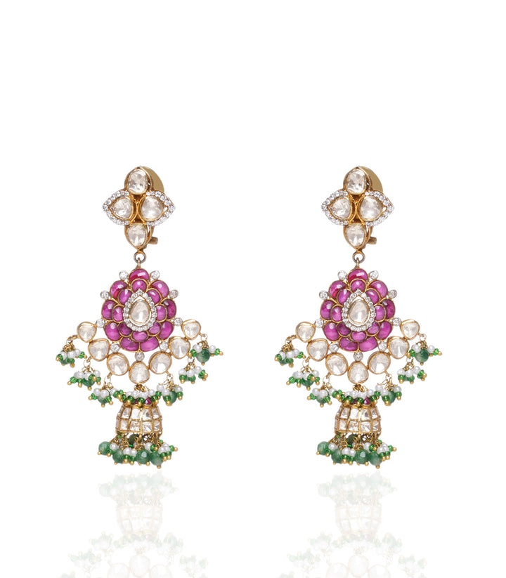 Tanishka Red & Green Moissanite Necklace Set