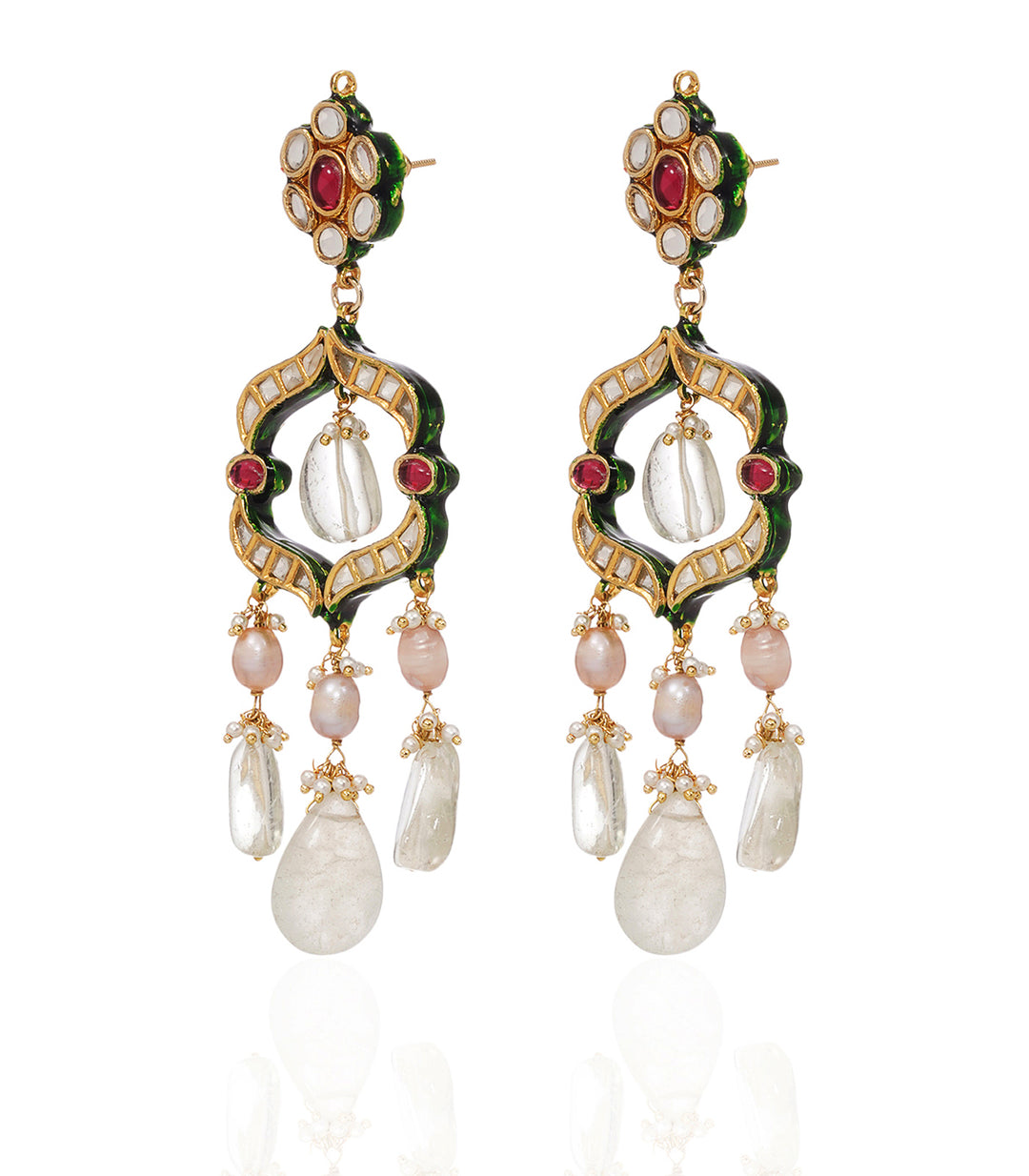KASHNI RED & GREEN KUNDAN STATEMENT EARRING