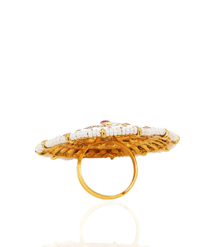 DHRISHA RED & GREEN KUNDAN RING