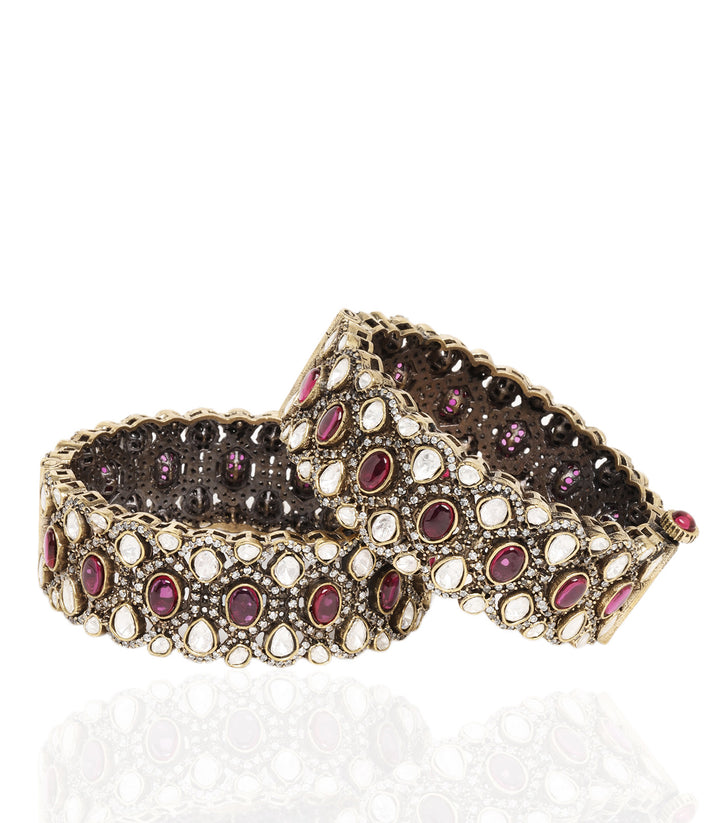 Monita Red Antique Gold Finish Bangles