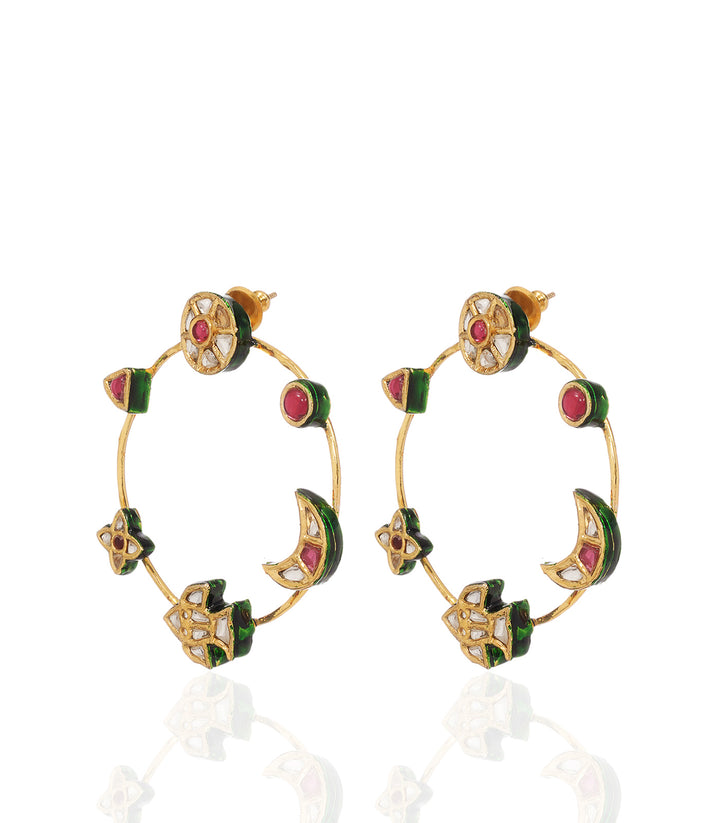 JOSHI RED & GREEN KUNDAN STATEMENT EARRING