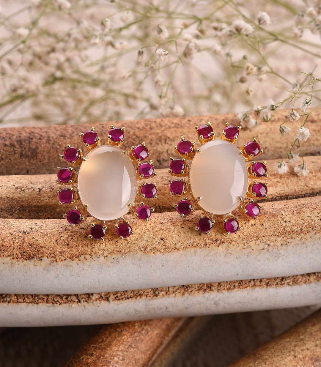 SILVER FINISH PINK STUD