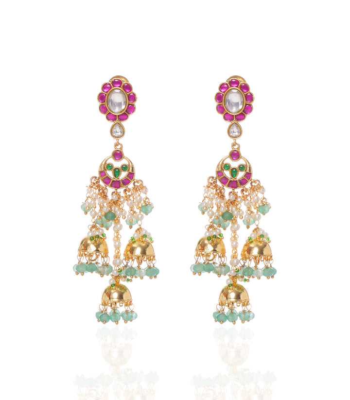 CHITRANI RED & GREEN  KUNDAN NECKLACE SET