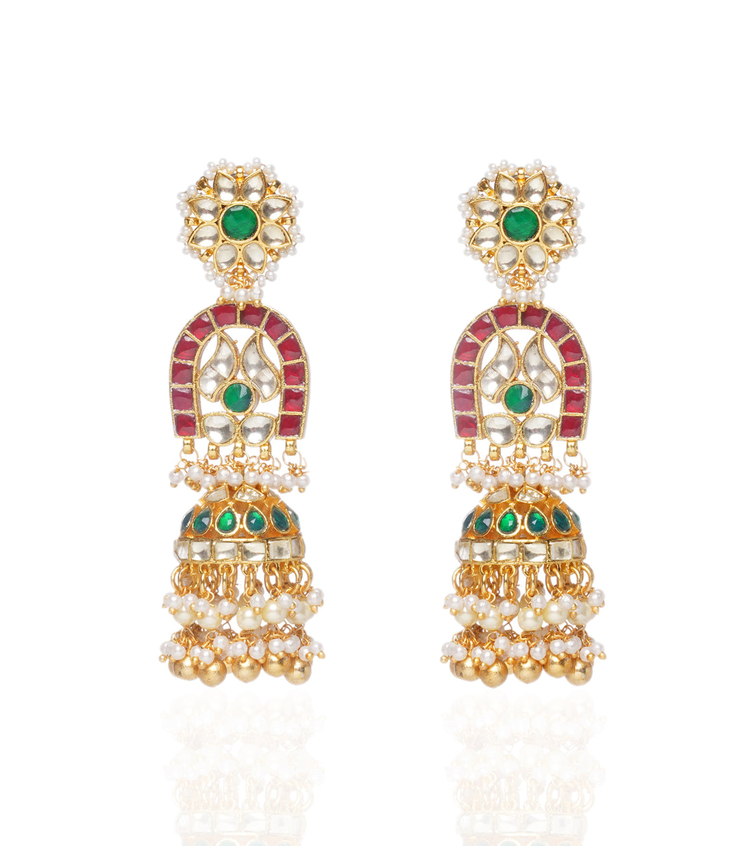 Mayuki Red & Green Kundan Jhumka