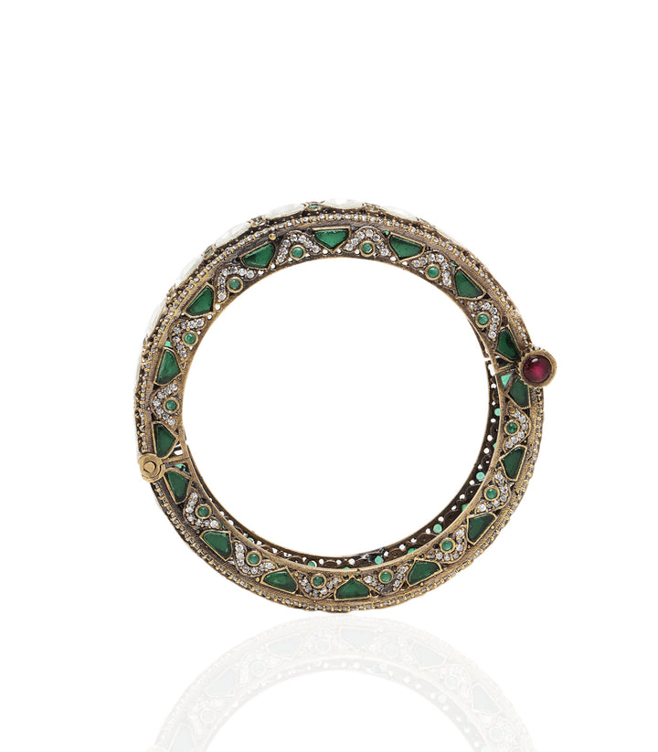 Menka Green Antique Gold Finish Bangles