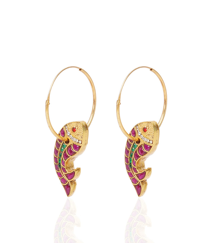 MIRA RED & GREEN KUNDAN REVERSIBLE STATEMENT EARRING