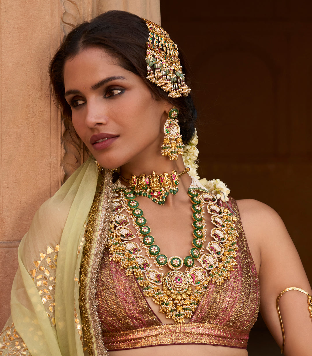 SHIVANYA RED & GREEN KUNDAN LONG NECKLACE SET