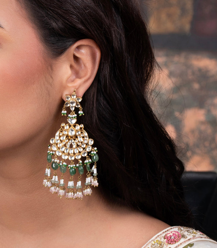 RUDRAKALI GREEN KUNDAN EARRING
