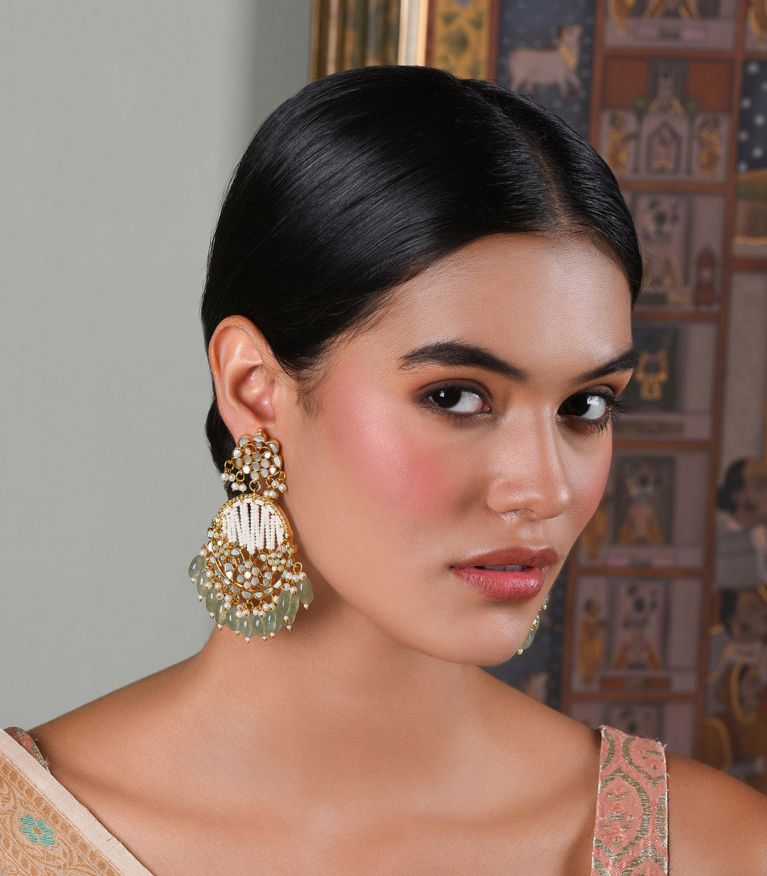 HIMANSHI GREEN MOTHER OF PEARL CHANDBALI