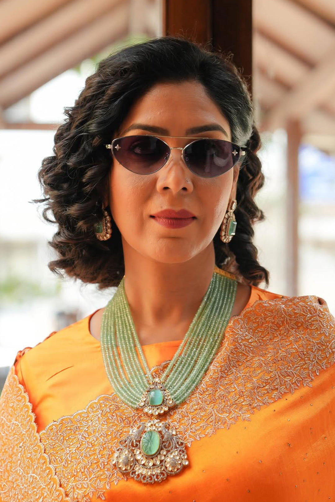 Sakshi Tanwar in Mint Flourite Long Necklace