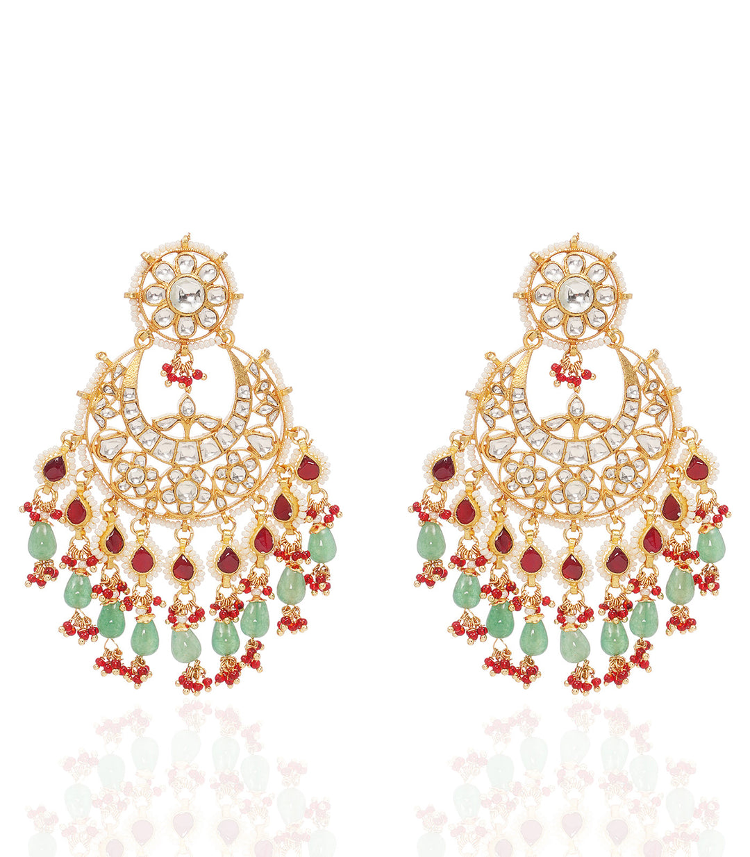 BHUVI RED & GREEN KUNDAN CHANDBALI