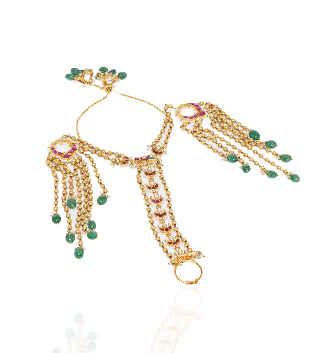 Pravi Red & Green Kundan Hathphool