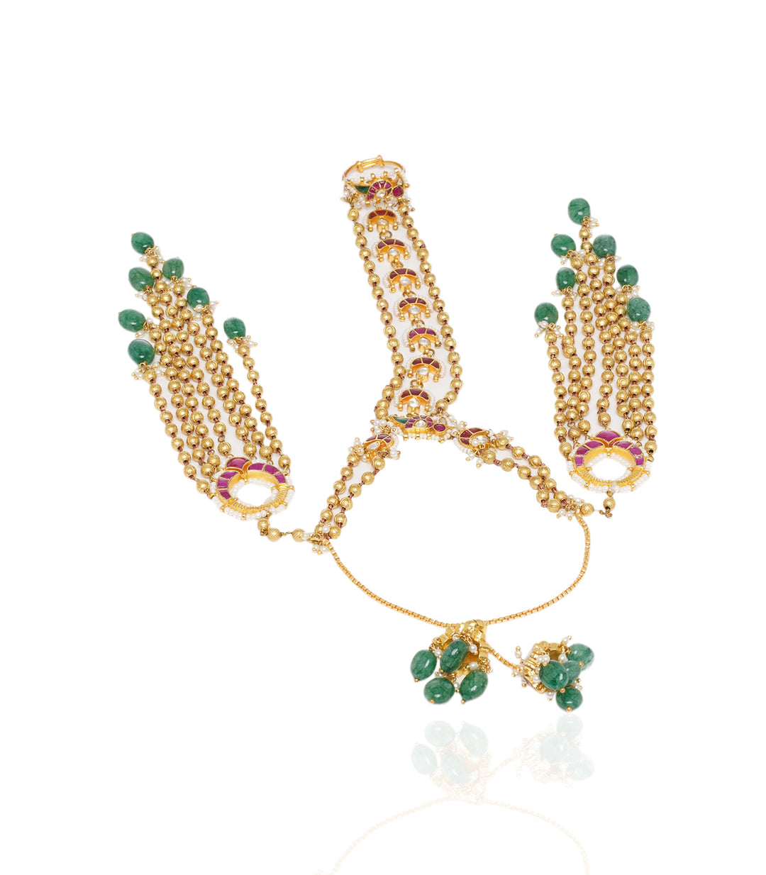Pravi Red & Green Kundan Hathphool