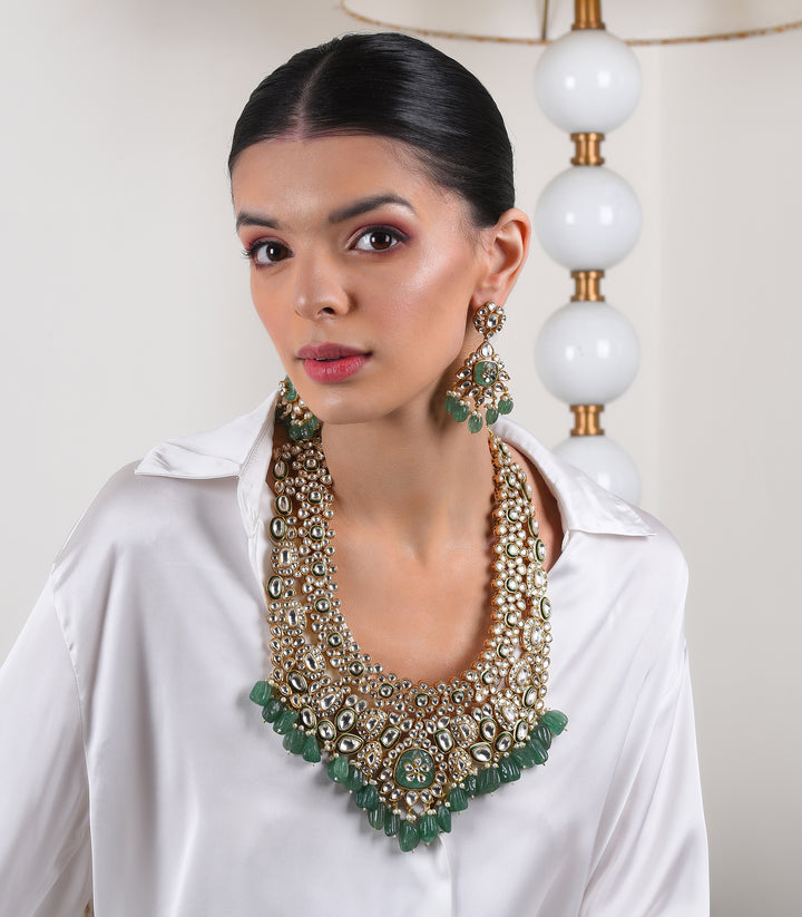 MAWYA MINT GREEN POLKI NECKLACE SET