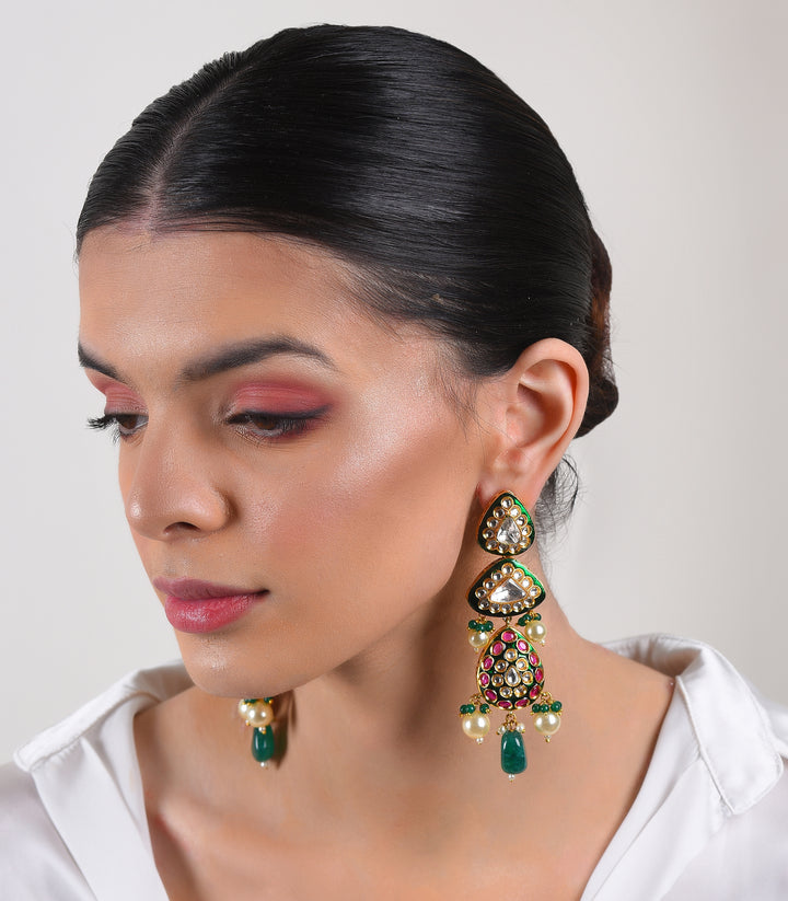 MONITA RED & GREEN POLKI NECKLACE SET
