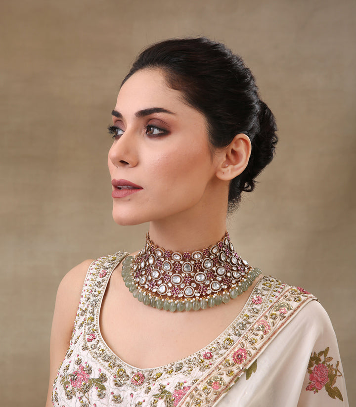 DITYA RED POLKI NECKLACE SET
