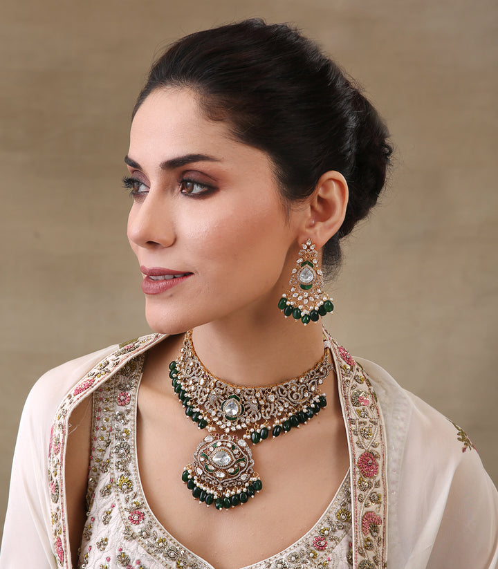 VINISHA ANTIQUE GRREEN POLKI NECKLACE