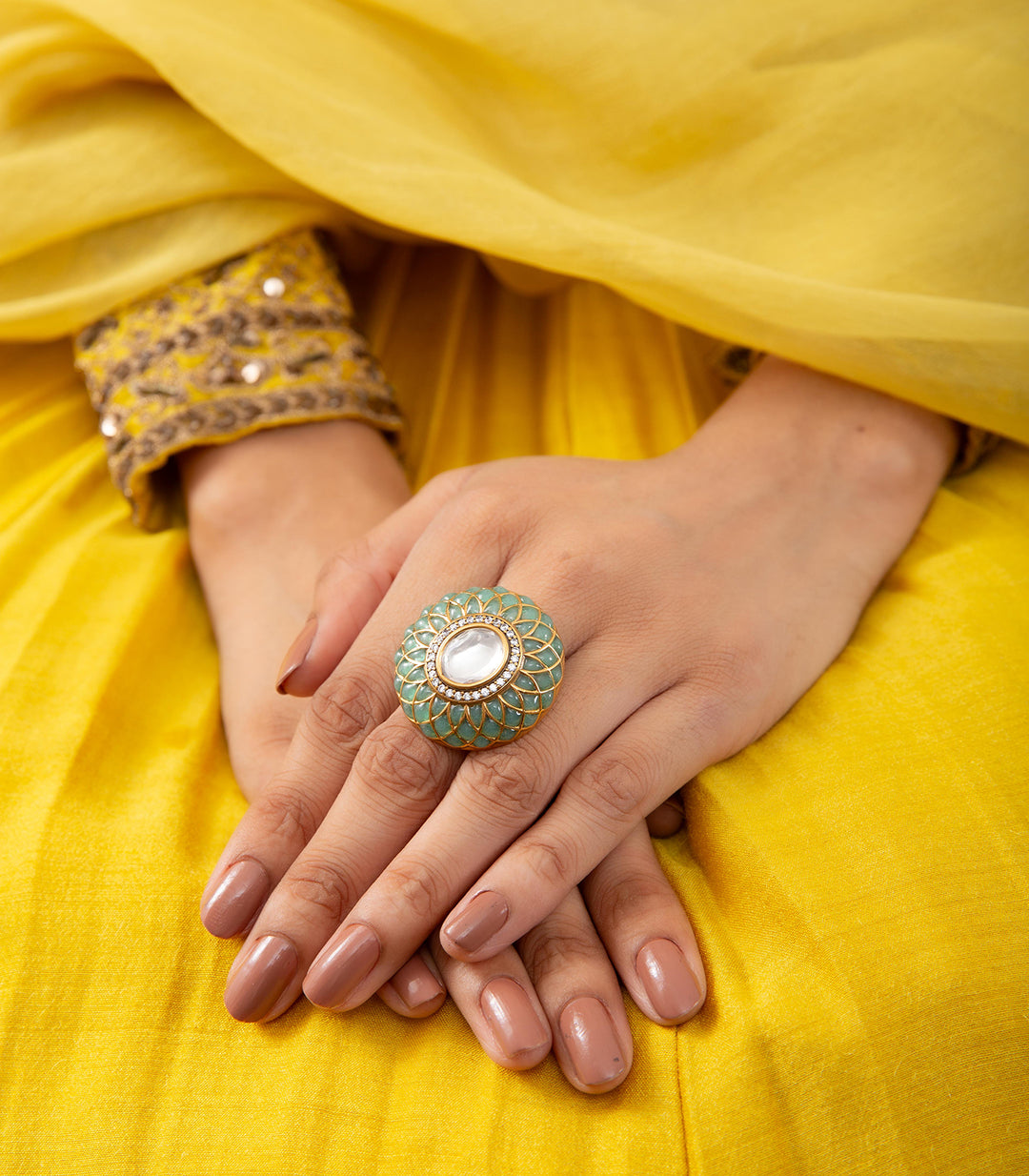 DHIMAHI MINT POLKI RING