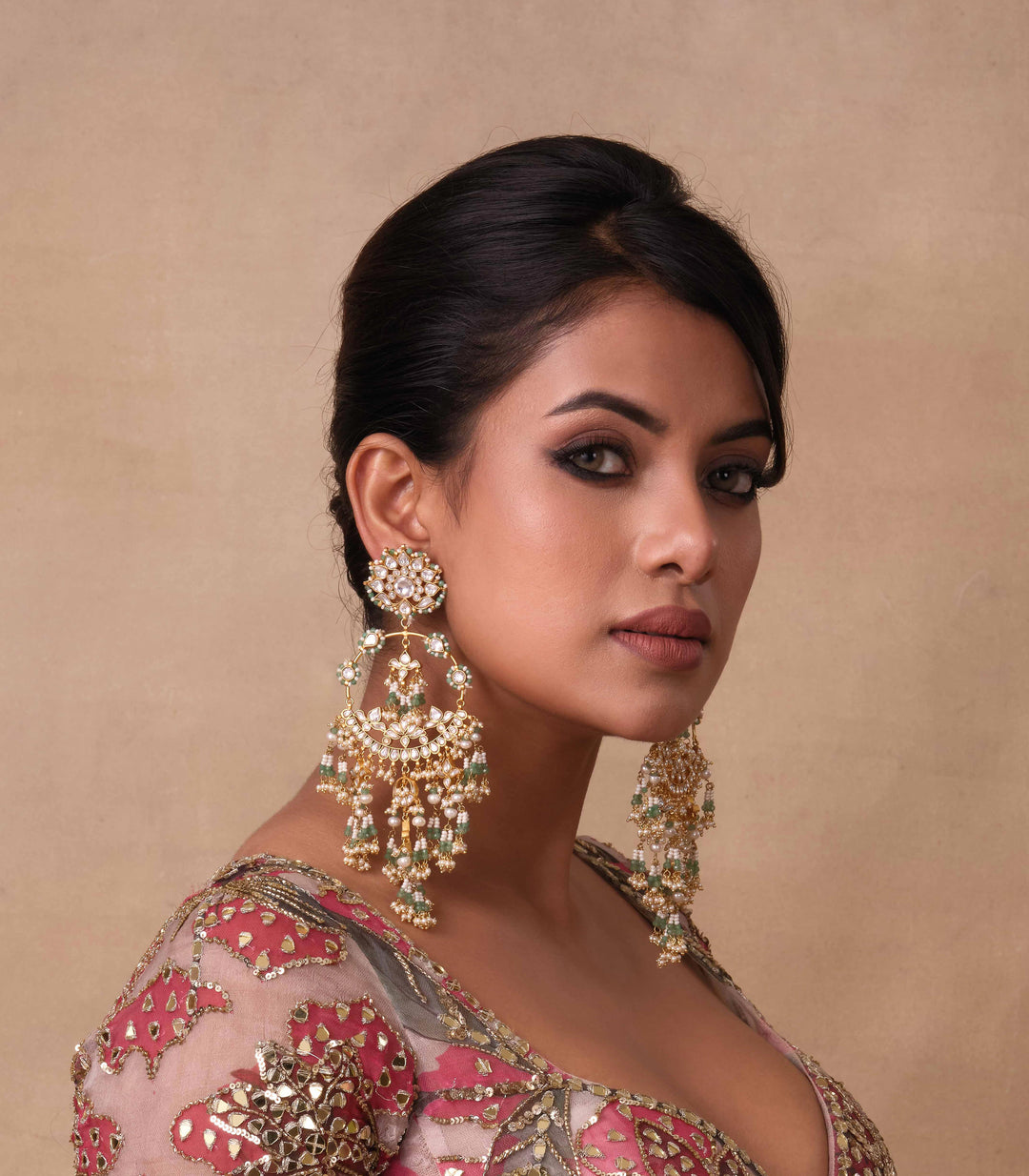 PRATIBHA WHITE & GREEN STATEMENT EARRING