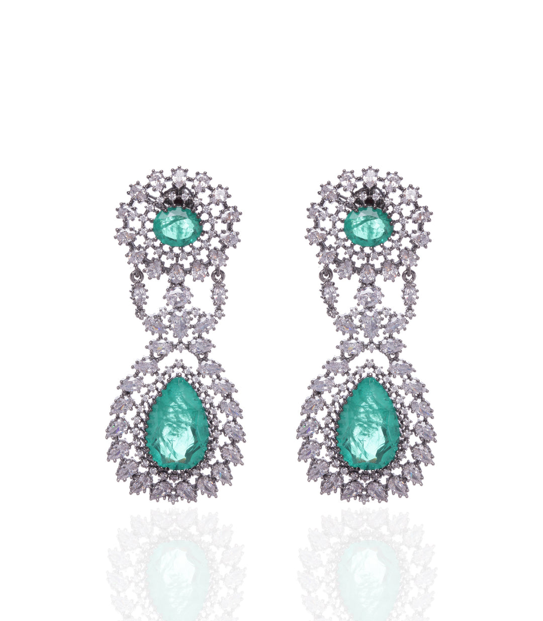 ELAKSHI SILVER FINISH GREEN EARRING
