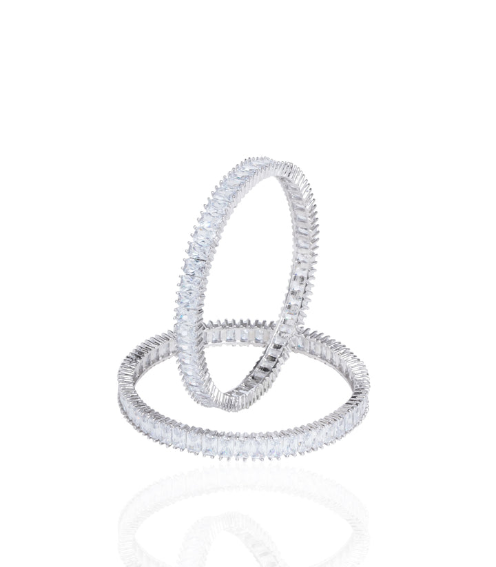 SILVER FINISH ZIRCON BANGLES  SET OF TWO