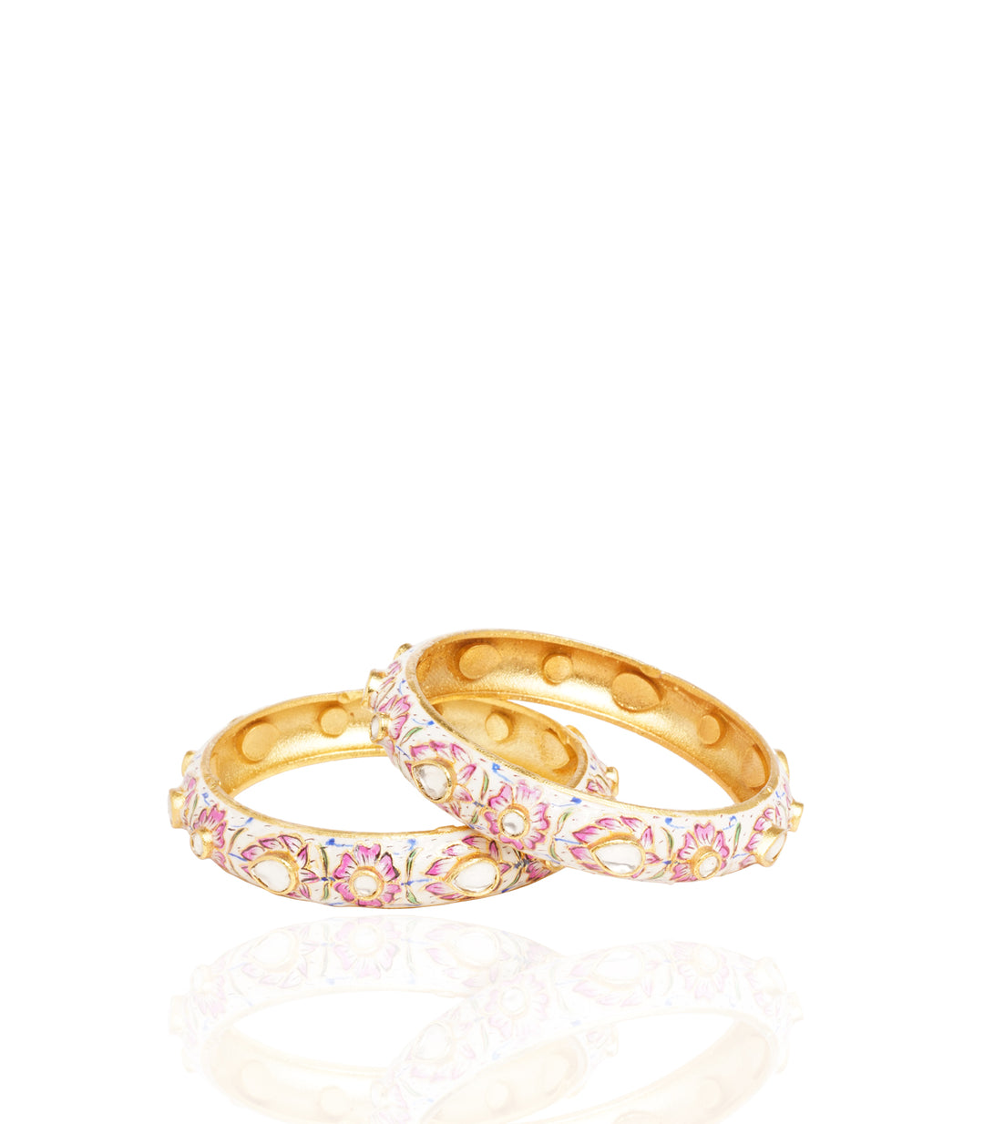 GOLD PLATED PINK FLOWER MEENA BANGLES