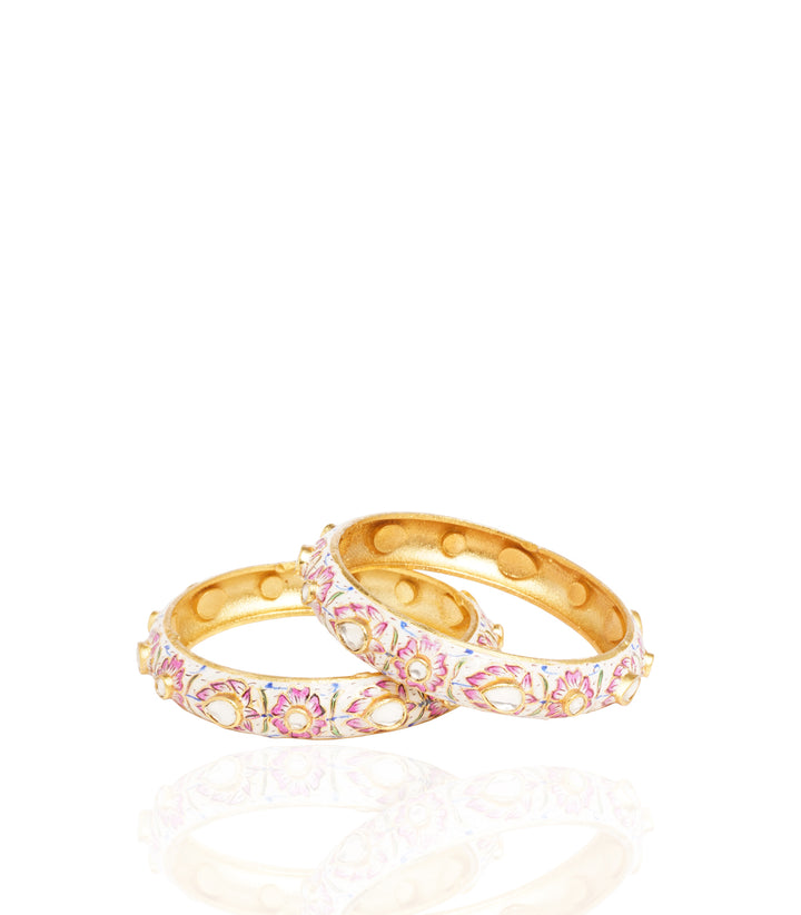 GOLD PLATED PINK FLOWER MEENA BANGLES