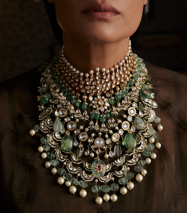 WAKEETA GREEN KUNDAN LONG NECKLACE