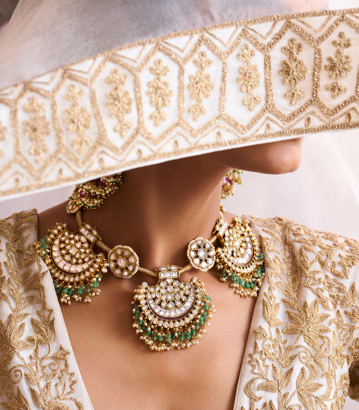 NAMITHA WHITE & GREEN  KUNDAN NECKLACE