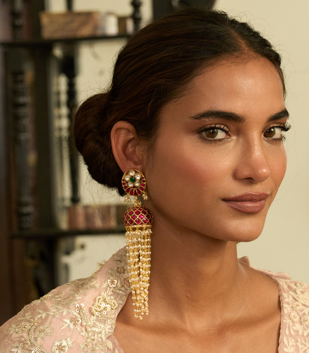 TEJSHRI RED & GREEN KUNDAN JHUMKA