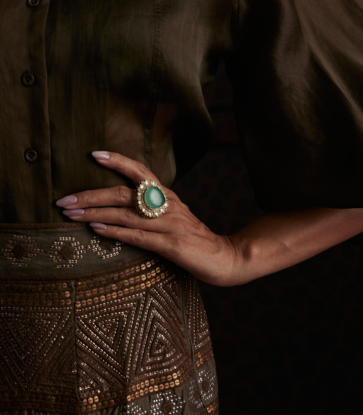 HRIDA MINT GREEN POLKI RING