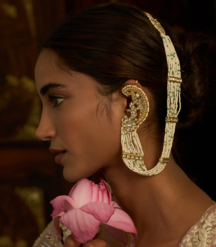 NAVYA GOLD PLATED WHITE KUNDAN STATEMENT EARRING