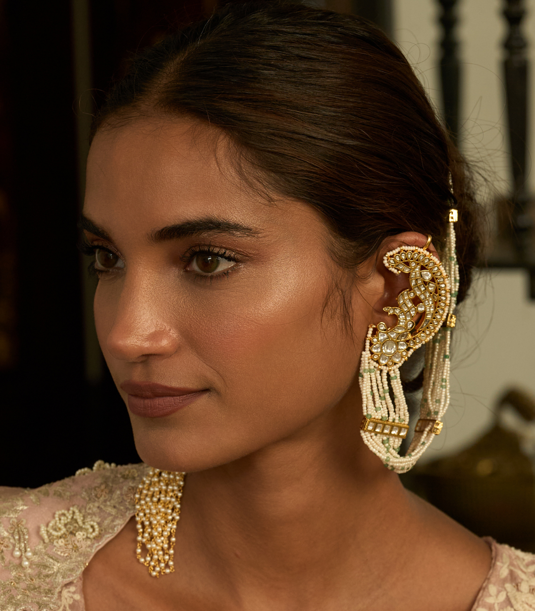 NAVYA GOLD PLATED WHITE KUNDAN STATEMENT EARRING