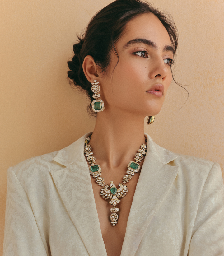 RIDVI MINT POLKI NECKLACE SET