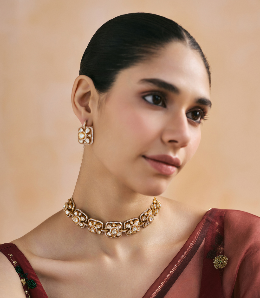 PARNIKA GOLD PLATED POLKI NECKLACE SET