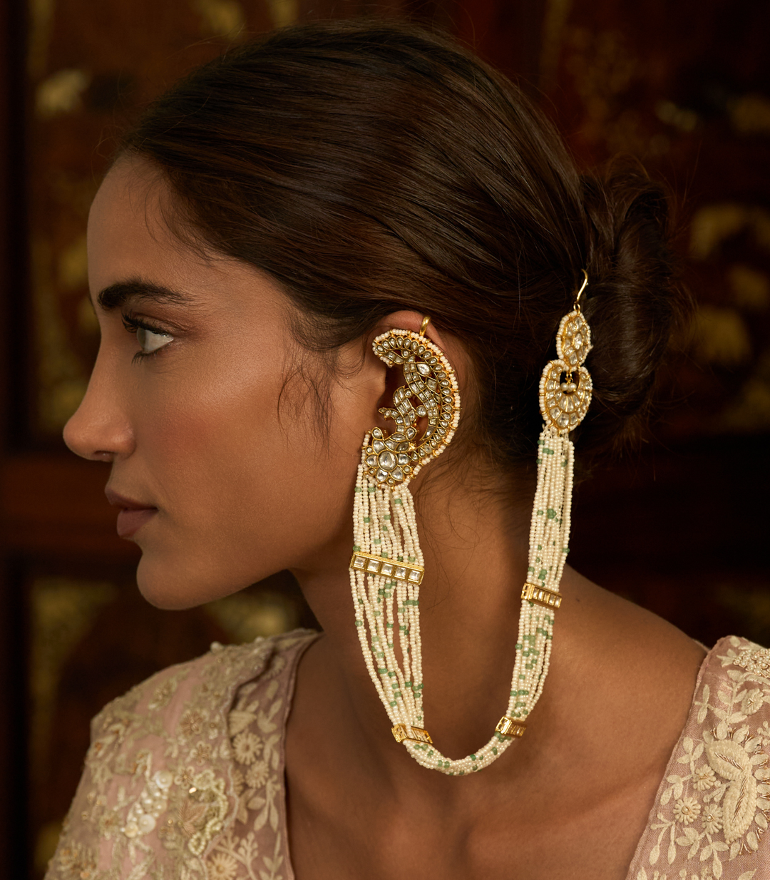 NAVYA GOLD PLATED WHITE KUNDAN STATEMENT EARRING