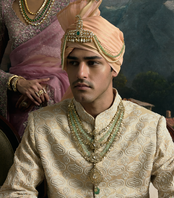 RUDRA ANTIQUE FINISH GREEN MOISSANITE GROOM NECKLACE