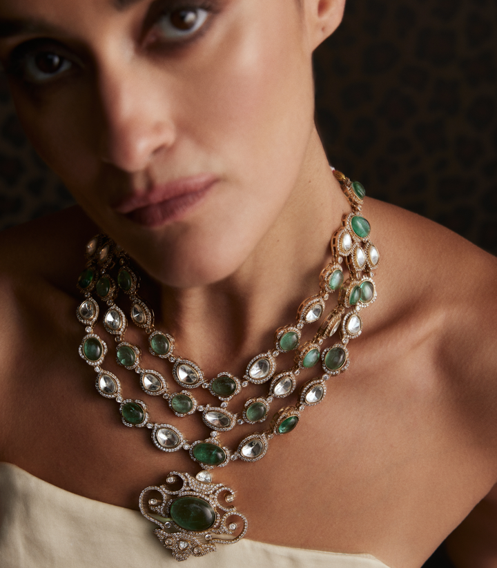 PANKTI MINT POLKI LONG NECKLACE