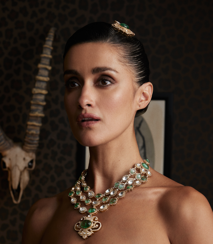 PANKTI MINT POLKI LONG NECKLACE