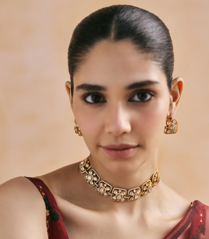 PARNIKA GOLD PLATED POLKI NECKLACE SET