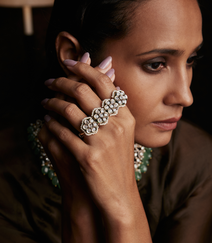 CHANDRIKA WHITE KUNDAN RING